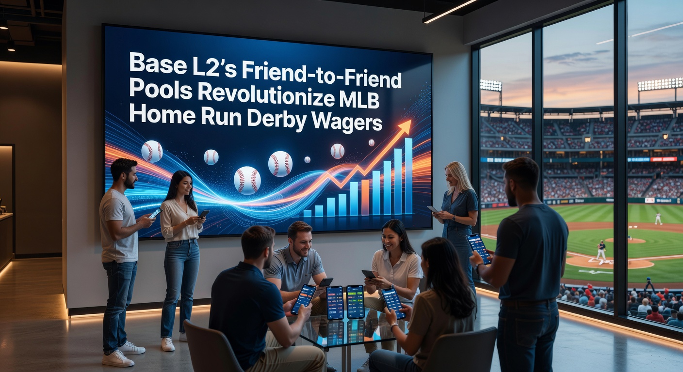Grafik zeigt dynamische Friend-to-Friend-Pools auf Base L2 während eines MLB Home Run Derby, mit Krypto-Wetten unter Freunden in Echtzeit