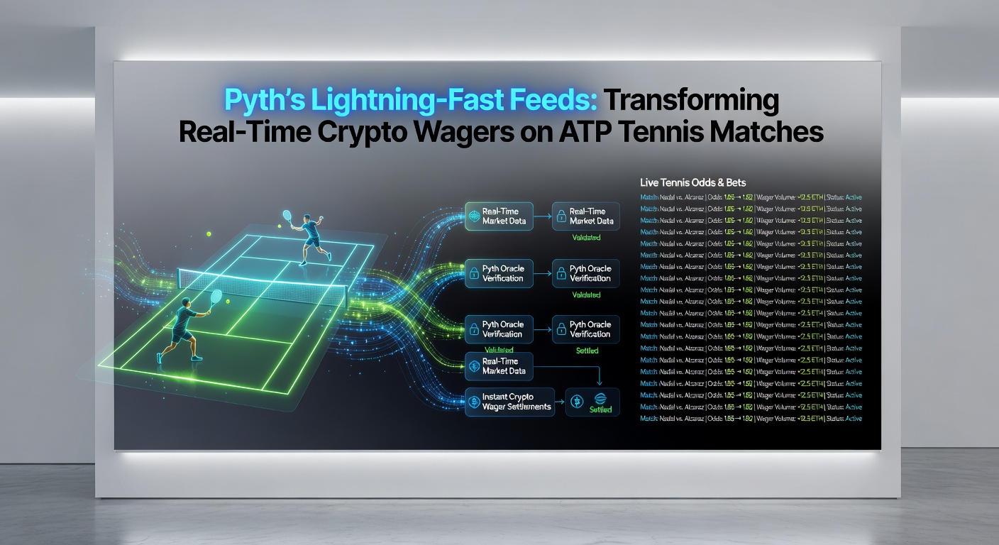 Visualisierung eines ATP-Tennis-Matches mit Pyth-Datenübertragung, Odds-Updates in Echtzeit und Krypto-Transaktionen auf Blockchain