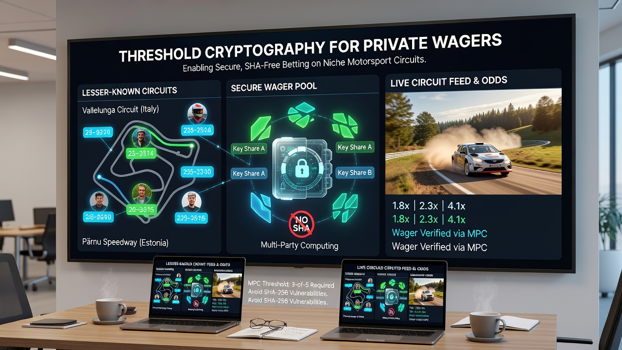 Technische Darstellung privater Wettpools mit Threshold-Signaturen auf Motorsport-Events
