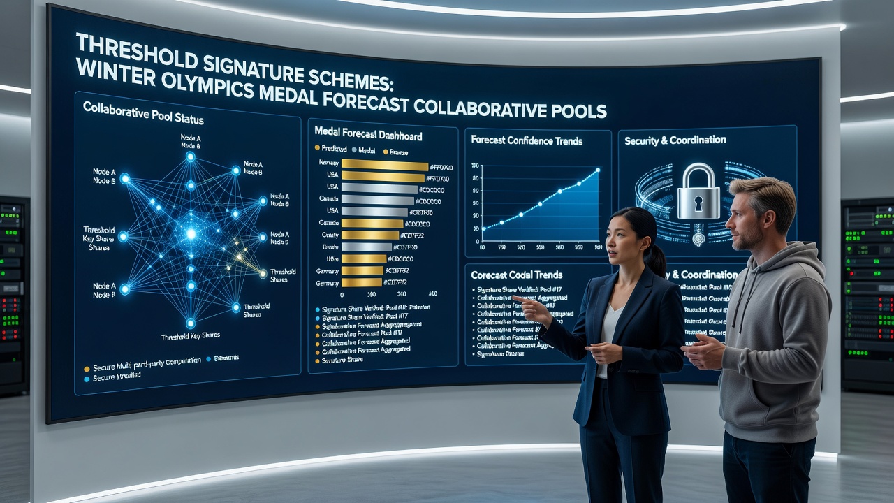 Illustration kollaborativer Pools mit Threshold-Signaturen für Olympische Medaillenprognosen
