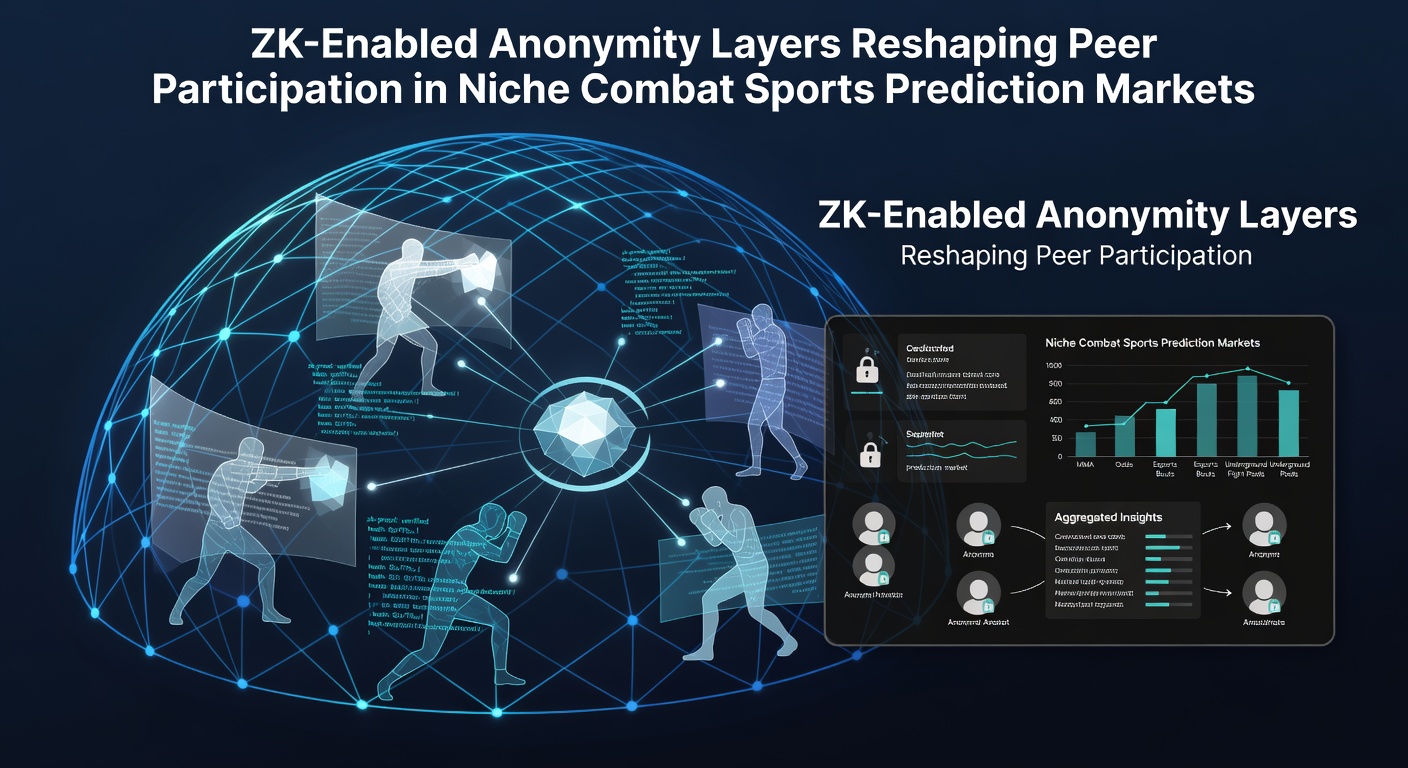 Illustration von Zero-Knowledge-Protokollen in dezentralen Kampfsport-Wettmärkten mit Fokus auf Anonymität und Peer-Interaktion